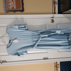 Levaca Women's Plain Casual Flowy Short Sleeve Midi Dress with Belt